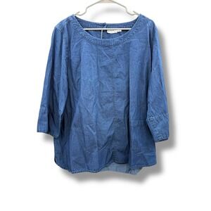 Joan Rivers Denim Tunic Top Women's XL Blue 3/4 Sleeve Pocket Casual